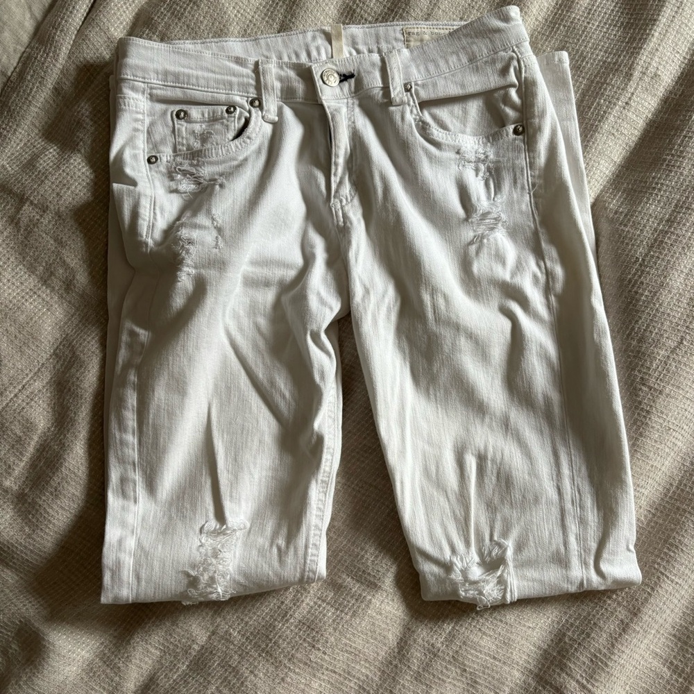 Rag and Bone White Skinny Jeans with distressing